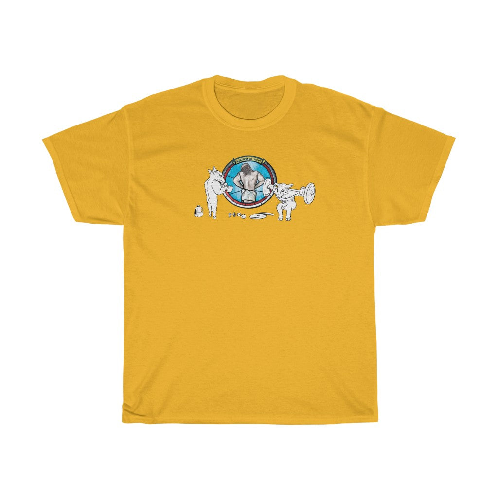 "CHURCH OF IRON" Jesus lat spread gym t