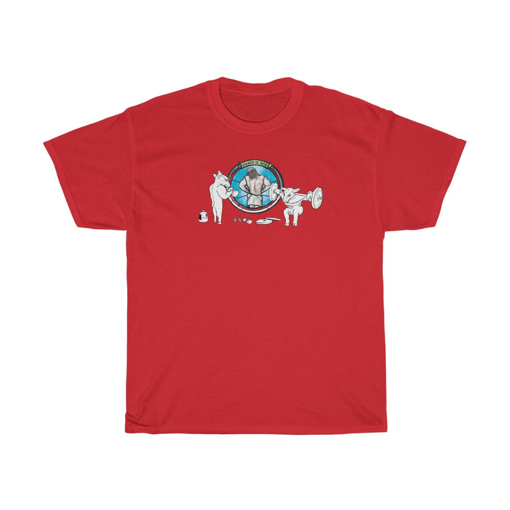 "CHURCH OF IRON" Jesus lat spread gym t