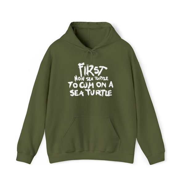 “First non sea turtle to cum on a sea turtle” hoodie
