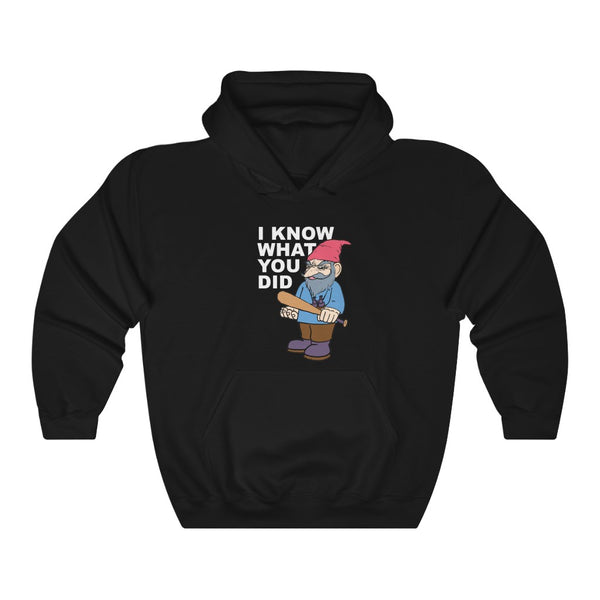 "I KNOW WHAT YOU DID" menacing gnome hoodie