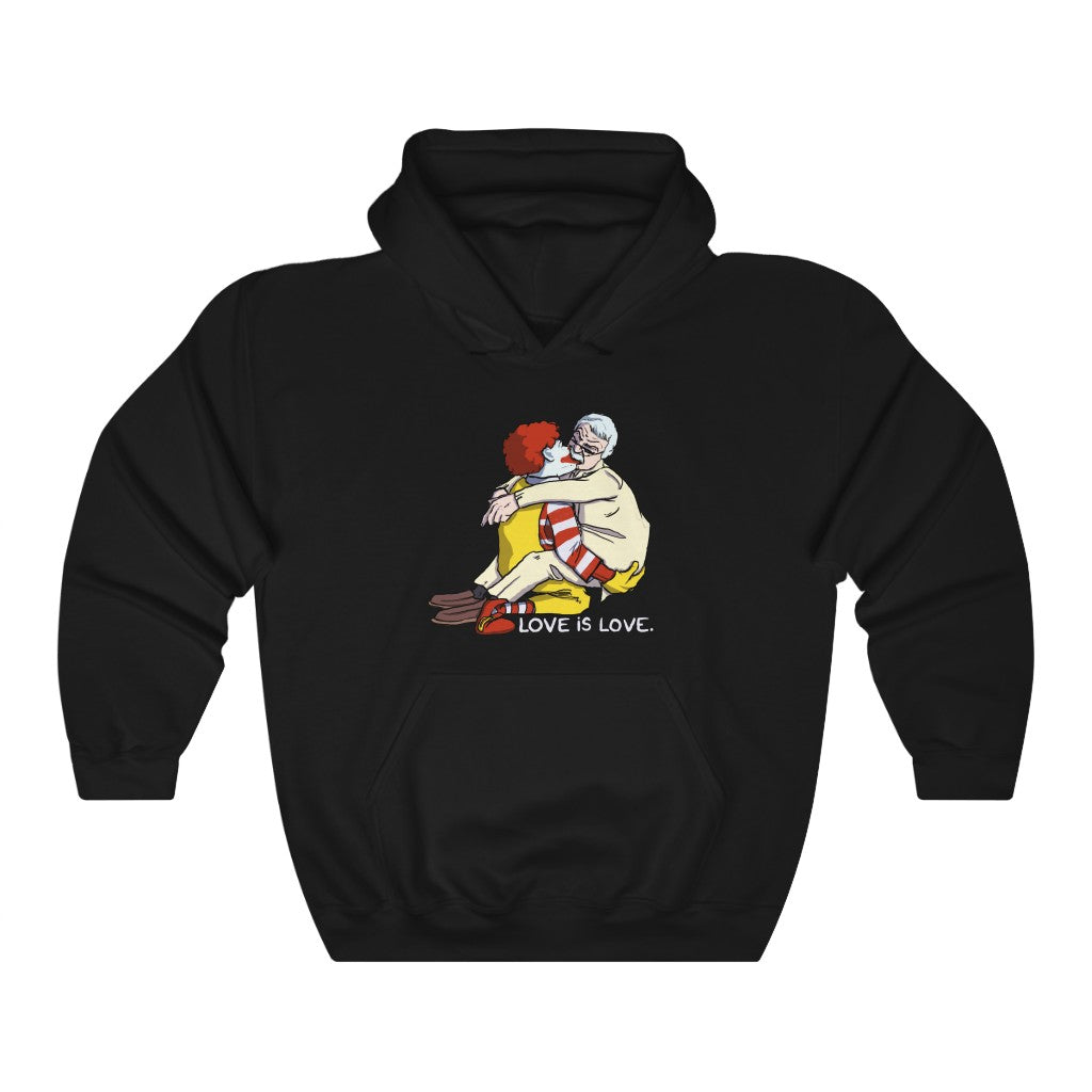 "LOVE IS LOVE" ronald mcdonald and colonel sanders making out hoodie
