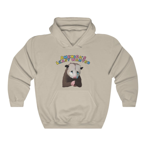 "America's Least Wanted" sad opossum hoodie
