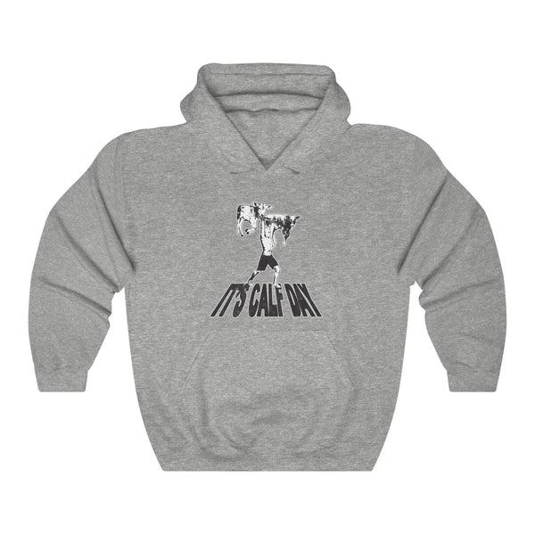 "IT'S CALF DAY" baby cow lifting hoodie