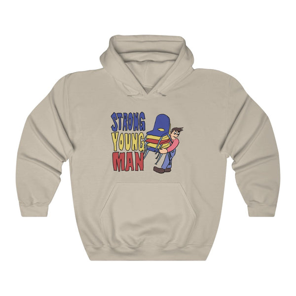 "STRONG YOUNG MAN" stack of chairs hoodie