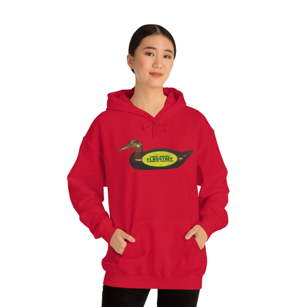 "Third Annual Flagstaff Spaghetti Convention" wood carved duck hoodie