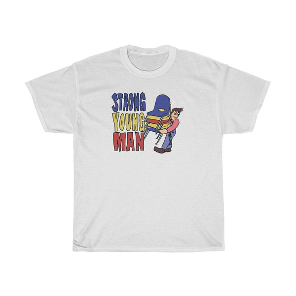 "STRONG YOUNG MAN" stack of chairs t