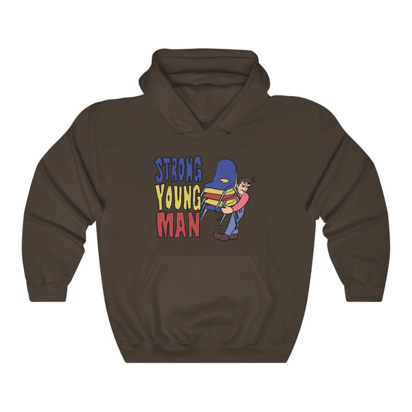 "STRONG YOUNG MAN" stack of chairs hoodie