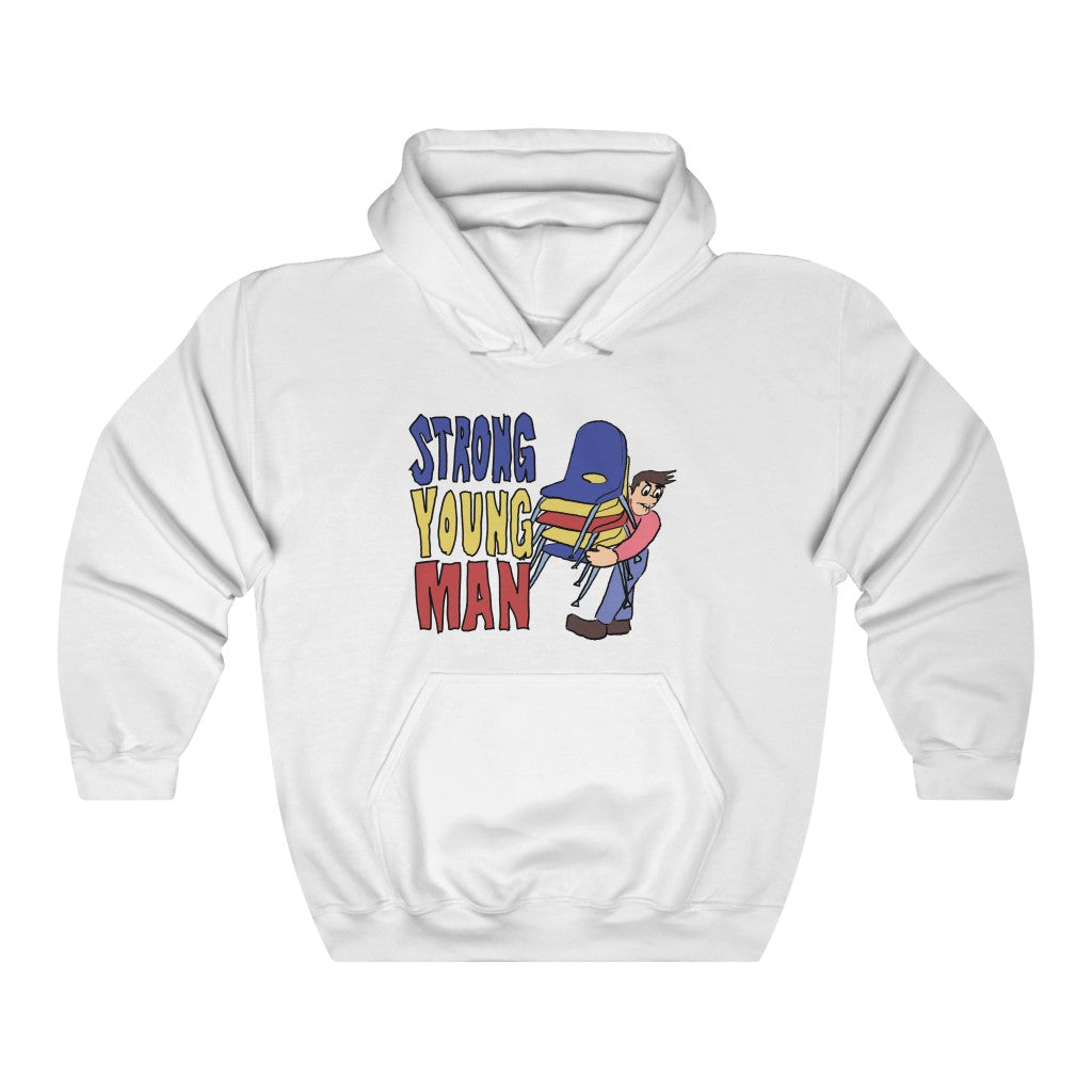 "STRONG YOUNG MAN" stack of chairs hoodie