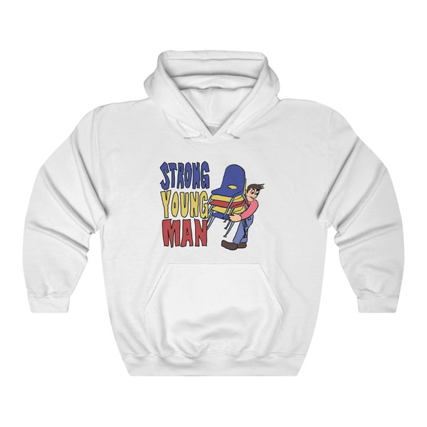 "STRONG YOUNG MAN" stack of chairs hoodie