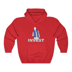 "INVEST" man in vest hoodie